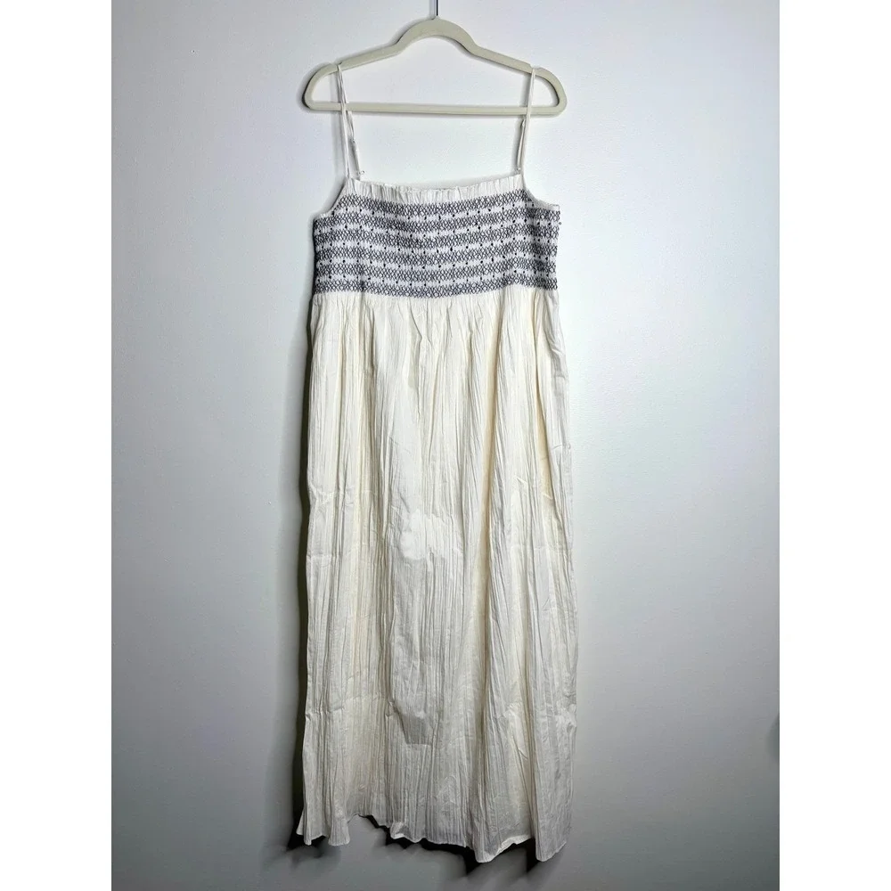 J.Crew Catania Cotton Smocked Maxi‎ Dress XL White Blue Summer Vacation Easy NWT